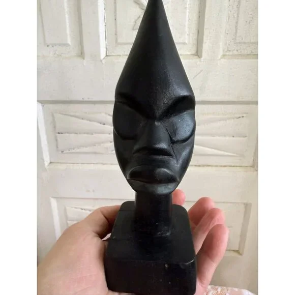 Vintage MCM Pair of Carved Ebony wood African Busts - Picture 7 of 9